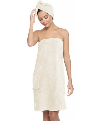 Women Bath Wrap Spa Towel with Hair Towel Adjustable Closure Shower Robes - Light Apricot - CM199CM282G $42.20 Robes