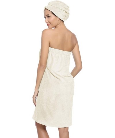 Women Bath Wrap Spa Towel with Hair Towel Adjustable Closure Shower Robes - Light Apricot - CM199CM282G $42.20 Robes