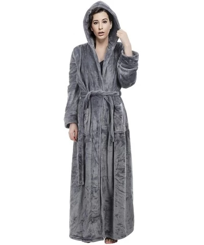 Womens Lightweight Plush Fleece Full Length Bathrobes with Hood - Grey - CN19C73D7NT $64.83 Robes