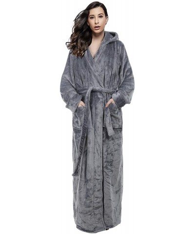 Womens Lightweight Plush Fleece Full Length Bathrobes with Hood - Grey - CN19C73D7NT $64.83 Robes