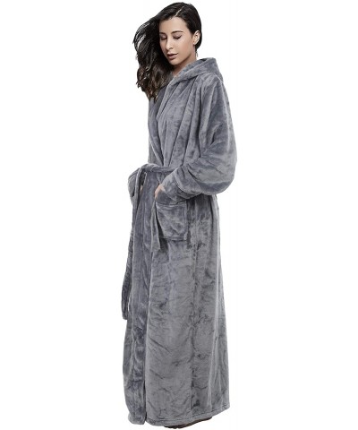 Womens Lightweight Plush Fleece Full Length Bathrobes with Hood - Grey - CN19C73D7NT $64.83 Robes