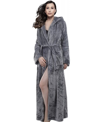 Womens Lightweight Plush Fleece Full Length Bathrobes with Hood - Grey - CN19C73D7NT $64.83 Robes