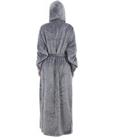 Womens Lightweight Plush Fleece Full Length Bathrobes with Hood - Grey - CN19C73D7NT $64.83 Robes