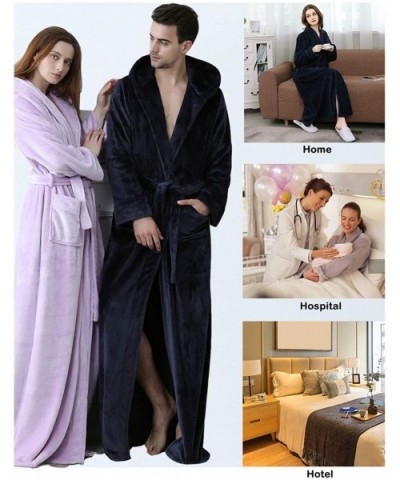 Womens Lightweight Plush Fleece Full Length Bathrobes with Hood - Grey - CN19C73D7NT $64.83 Robes