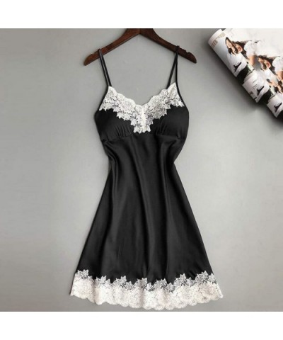 Women Underwear Satin Sleepwear Women Ladies Nightwear Nightdress Sexy Lingerie with Chest Pads - Black - C318NKCANG8 $15.21 ...