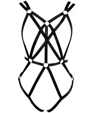 Harness bra Female Body Harness Set Garter Punk Gothic Style Soft And Elastic Size Can Be Adjusted - Mlcn0046-black+gold - C8...