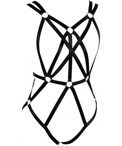 Harness bra Female Body Harness Set Garter Punk Gothic Style Soft And Elastic Size Can Be Adjusted - Mlcn0046-black+gold - C8...