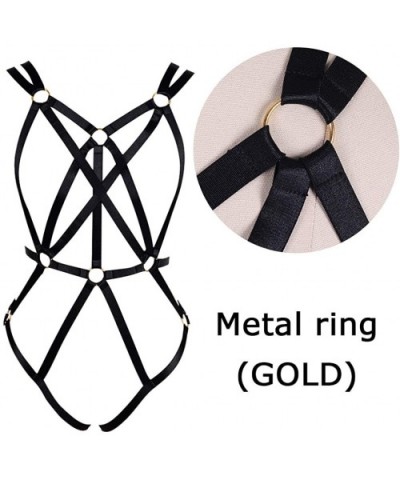 Harness bra Female Body Harness Set Garter Punk Gothic Style Soft And Elastic Size Can Be Adjusted - Mlcn0046-black+gold - C8...