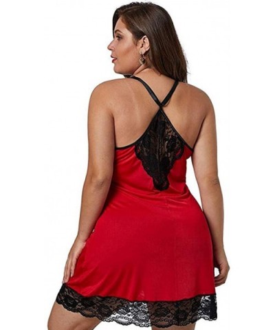 Women Lace Lingerie Deep V-Neck Sleepwear Underwear Dress+G-String Nightdress - Red - CO18W7LDL9I $17.49 Baby Dolls & Chemises