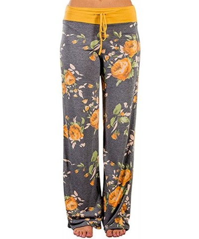 Women's Comfy Postpartum Pants Stretch Floral Print High Waist Drawstring Palazzo Wide Leg Pants Yellow 1-X-Large - C118U0UZ2...