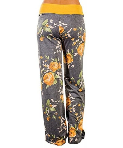 Women's Comfy Postpartum Pants Stretch Floral Print High Waist Drawstring Palazzo Wide Leg Pants Yellow 1-X-Large - C118U0UZ2...