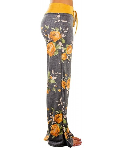 Women's Comfy Postpartum Pants Stretch Floral Print High Waist Drawstring Palazzo Wide Leg Pants Yellow 1-X-Large - C118U0UZ2...