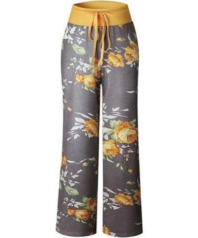 Women's Comfy Postpartum Pants Stretch Floral Print High Waist Drawstring Palazzo Wide Leg Pants Yellow 1-X-Large - C118U0UZ2...