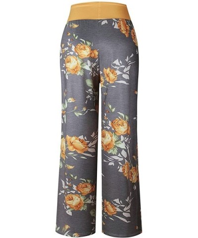 Women's Comfy Postpartum Pants Stretch Floral Print High Waist Drawstring Palazzo Wide Leg Pants Yellow 1-X-Large - C118U0UZ2...