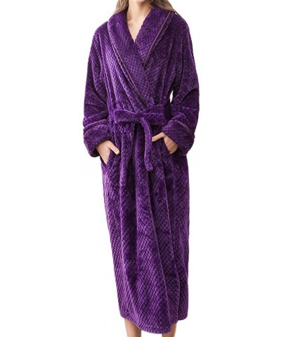 Men's Winter Nightwear Lengthened Bathrobe Home Clothes Shawl Long Sleeved Robe - Purple(woman) - CO18L9DMKO4 $46.71 Robes