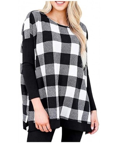 Women Fashion Plaid Print Shirt Cold Shoulder Long Sleeve Blouse Splice Top - D-black - C5193ANIQQ2 $28.79 Thermal Underwear