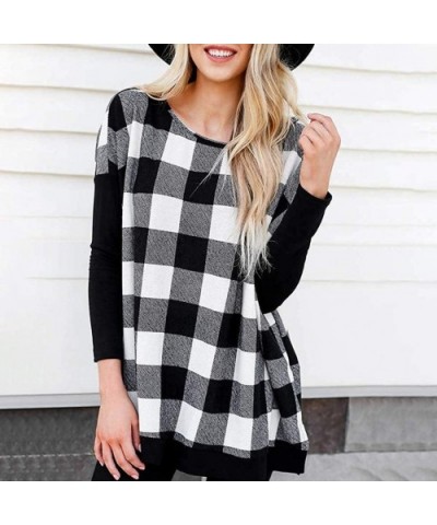 Women Fashion Plaid Print Shirt Cold Shoulder Long Sleeve Blouse Splice Top - D-black - C5193ANIQQ2 $28.79 Thermal Underwear