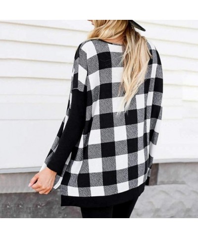 Women Fashion Plaid Print Shirt Cold Shoulder Long Sleeve Blouse Splice Top - D-black - C5193ANIQQ2 $28.79 Thermal Underwear