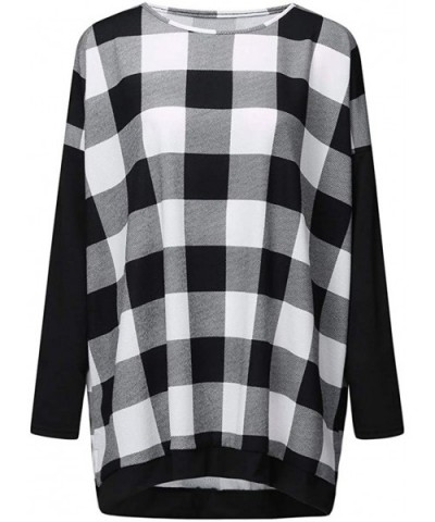 Women Fashion Plaid Print Shirt Cold Shoulder Long Sleeve Blouse Splice Top - D-black - C5193ANIQQ2 $28.79 Thermal Underwear