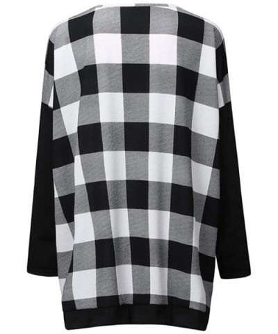 Women Fashion Plaid Print Shirt Cold Shoulder Long Sleeve Blouse Splice Top - D-black - C5193ANIQQ2 $28.79 Thermal Underwear