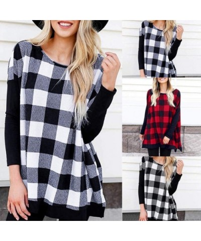 Women Fashion Plaid Print Shirt Cold Shoulder Long Sleeve Blouse Splice Top - D-black - C5193ANIQQ2 $28.79 Thermal Underwear