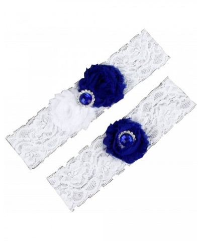 Women's 2-Piece Bridal Chiffon Flowers Lace Garters - Royal Blue/White - C9125TMZ9T7 $12.48 Garters & Garter Belts