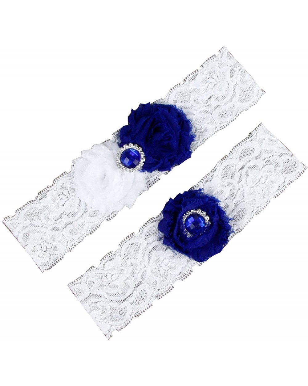 Women's 2-Piece Bridal Chiffon Flowers Lace Garters - Royal Blue/White - C9125TMZ9T7 $12.48 Garters & Garter Belts