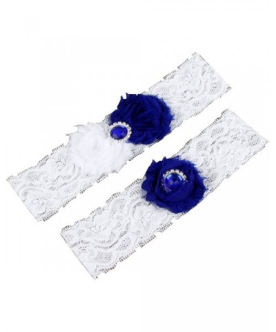 Women's 2-Piece Bridal Chiffon Flowers Lace Garters - Royal Blue/White - C9125TMZ9T7 $12.48 Garters & Garter Belts