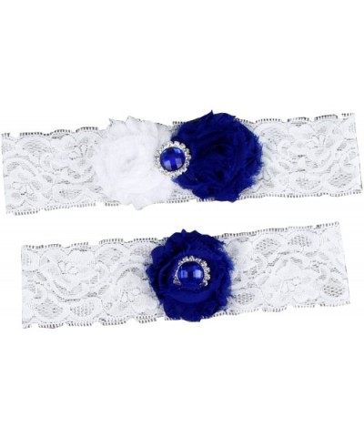 Women's 2-Piece Bridal Chiffon Flowers Lace Garters - Royal Blue/White - C9125TMZ9T7 $12.48 Garters & Garter Belts