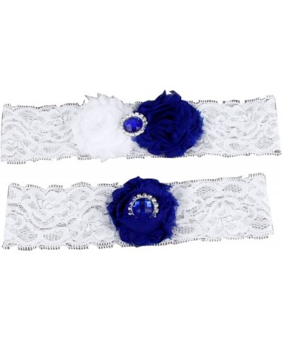 Women's 2-Piece Bridal Chiffon Flowers Lace Garters - Royal Blue/White - C9125TMZ9T7 $12.48 Garters & Garter Belts