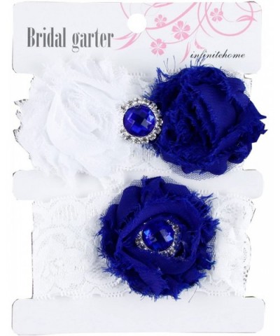 Women's 2-Piece Bridal Chiffon Flowers Lace Garters - Royal Blue/White - C9125TMZ9T7 $12.48 Garters & Garter Belts