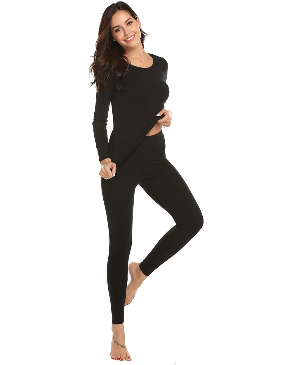 Women's Long Thermal Underwear Fleece Lined Winter Base Layering Set - Lightweight-black - CI18IOZIO8D $19.19 Thermal Underwear