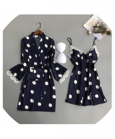 Ladies Robe Lace Sleeping Dress Polka Bot with Breast Pad Two Piece Set Nightgown Skirt+Coat - Blue - C518Z4CI46I $66.90 Sets