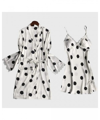 Ladies Robe Lace Sleeping Dress Polka Bot with Breast Pad Two Piece Set Nightgown Skirt+Coat - Blue - C518Z4CI46I $66.90 Sets