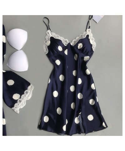 Ladies Robe Lace Sleeping Dress Polka Bot with Breast Pad Two Piece Set Nightgown Skirt+Coat - Blue - C518Z4CI46I $66.90 Sets