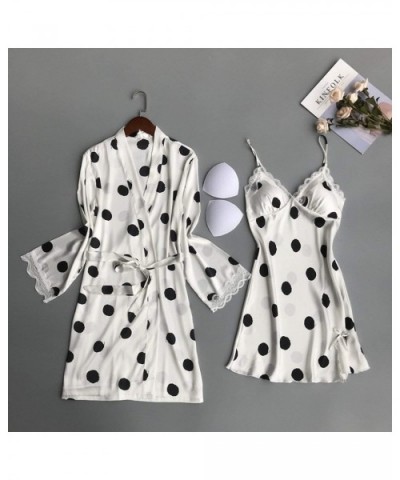 Ladies Robe Lace Sleeping Dress Polka Bot with Breast Pad Two Piece Set Nightgown Skirt+Coat - Blue - C518Z4CI46I $66.90 Sets