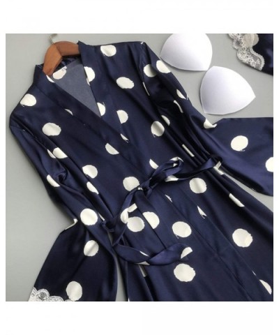 Ladies Robe Lace Sleeping Dress Polka Bot with Breast Pad Two Piece Set Nightgown Skirt+Coat - Blue - C518Z4CI46I $66.90 Sets