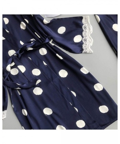 Ladies Robe Lace Sleeping Dress Polka Bot with Breast Pad Two Piece Set Nightgown Skirt+Coat - Blue - C518Z4CI46I $66.90 Sets