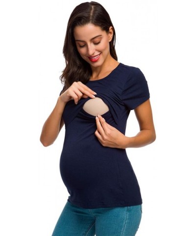 Women's Nursing Tops Short Sleeve Maternity Shirts Casual Breastfeeding T Shirt - Jewelry Blue - CA18SWKHCGX $31.11 Nightgown...