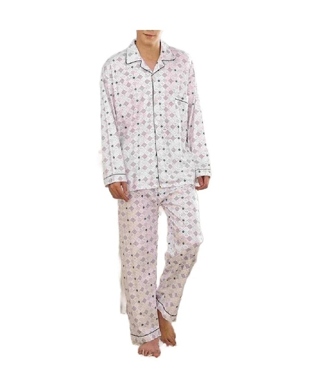 Mens Cotton Lounger Pajama Long-Sleeve Summer 2-Piece Pj Set - As1 - CY19E7MLH39 $41.42 Sleep Sets