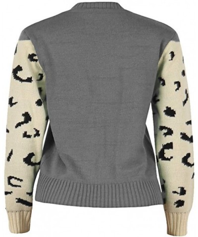 Women Animal Print Patchwork Cute Sweater O-Neck Long Sleeve Loose Pullover Top - Gray - C1192YKCCWT $50.01 Thermal Underwear