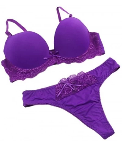 Women Simple & Natural Lingerie Set Smooth Surface Underwear Set Push up Bra and Panty Set - Purple - CZ18N0XA4Y7 $24.24 Bras