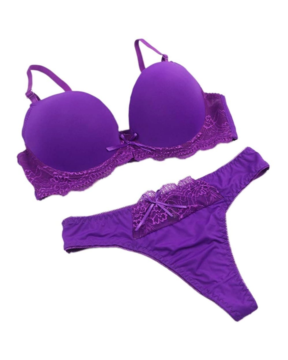 Women Simple & Natural Lingerie Set Smooth Surface Underwear Set Push up Bra and Panty Set - Purple - CZ18N0XA4Y7 $24.24 Bras