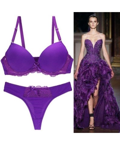 Women Simple & Natural Lingerie Set Smooth Surface Underwear Set Push up Bra and Panty Set - Purple - CZ18N0XA4Y7 $24.24 Bras