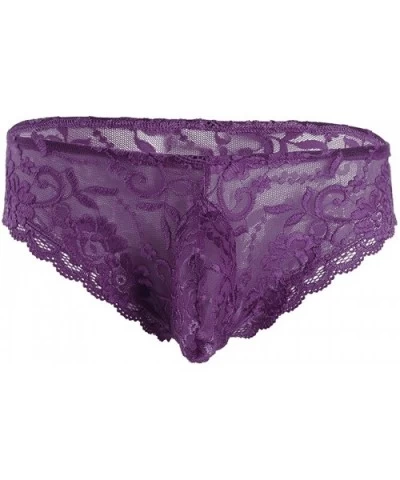Men's Lace Briefs Sissy Pouch Underwear Bikini G-String Thongs Moon Crossdress Panties Lingerie - Purple - CT198QX49H3 $22.90...