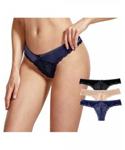 Women's Low Rise G-String Velvet Thong Panties 3 Pack - Black/Beige/Navy - Velvet Thong - CN18KHHRQ9D $17.23 Panties