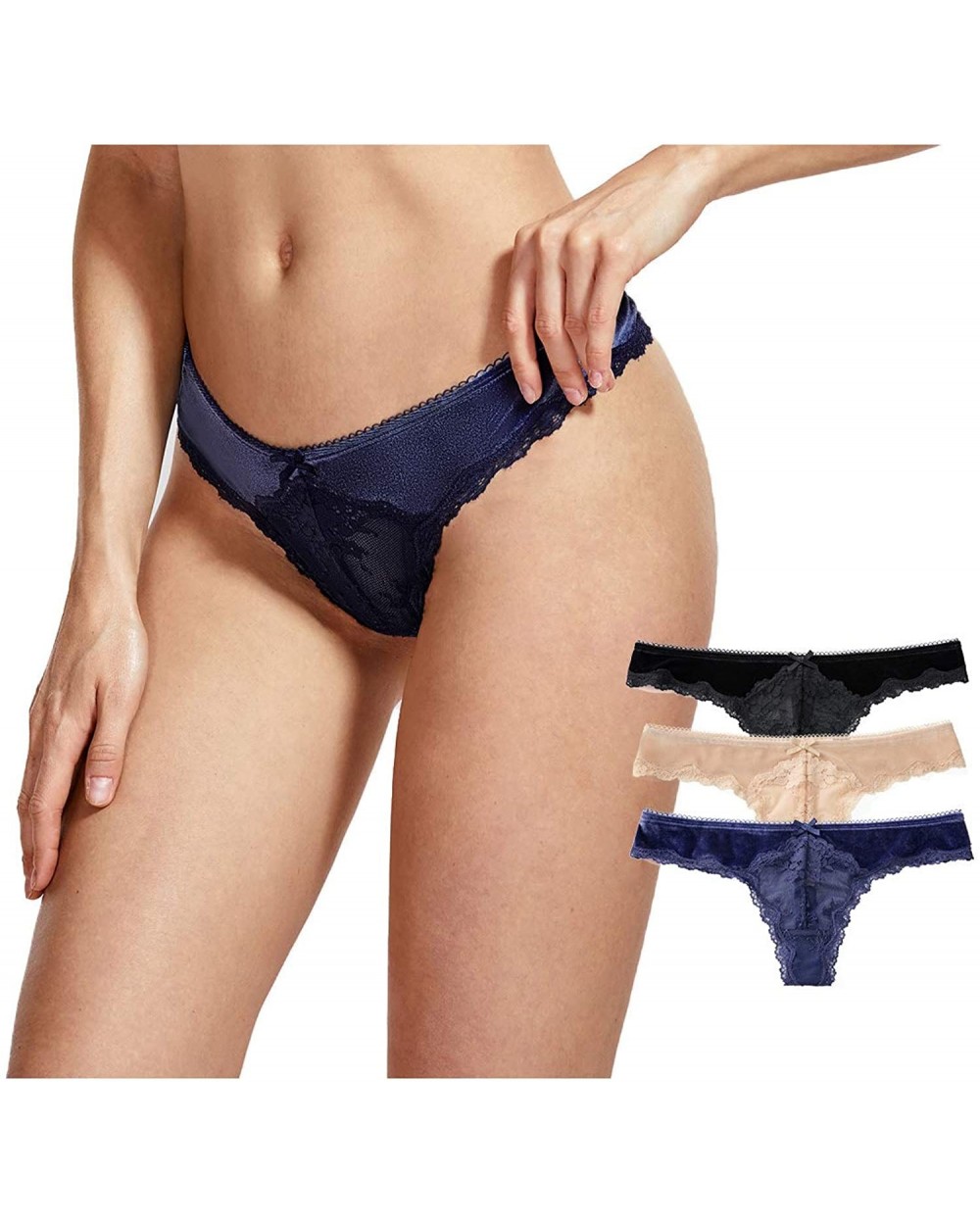 Women's Low Rise G-String Velvet Thong Panties 3 Pack - Black/Beige/Navy - Velvet Thong - CN18KHHRQ9D $17.23 Panties