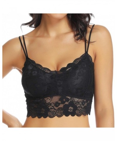 Floral Lace Bralette for Women Camisole Bra Bandeau Crop Tube Tops Padded Spaghetti Straps Half Cami - Black - C5199443EZ7 $2...