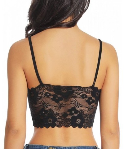 Floral Lace Bralette for Women Camisole Bra Bandeau Crop Tube Tops Padded Spaghetti Straps Half Cami - Black - C5199443EZ7 $2...