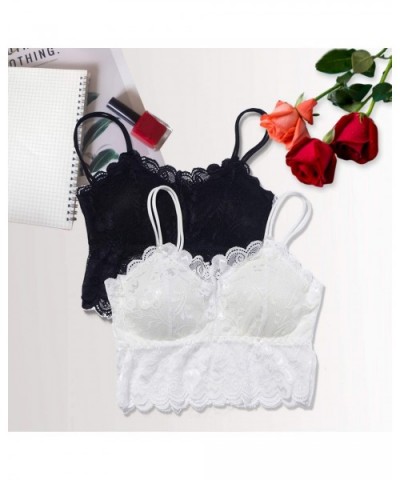 Floral Lace Bralette for Women Camisole Bra Bandeau Crop Tube Tops Padded Spaghetti Straps Half Cami - Black - C5199443EZ7 $2...